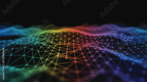 Dark space technology concept featuring an abstract fractal wave pattern with water drops on a glass backdrop