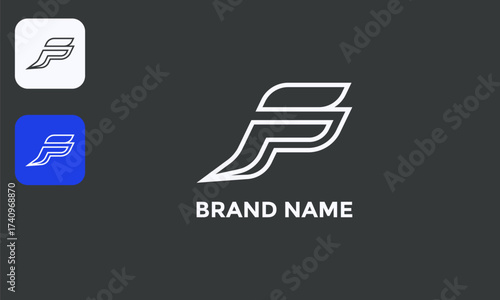 Creative F Monogram, Modern Letter Symbol, Unique Initial Design, White Icon Black Background