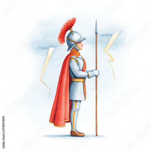 Medieval Knight in Armor with Spear.