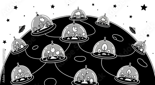 A Network of Interconnected Biodomes on a Celestial Body.