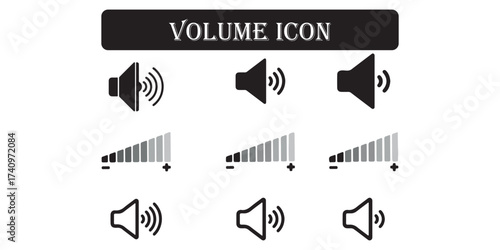 sound on off icons vector in line style . sound volume and mute icon. Volume allow and volume prohibit icon set. Sound and Mute. Volume icon set. EPS 