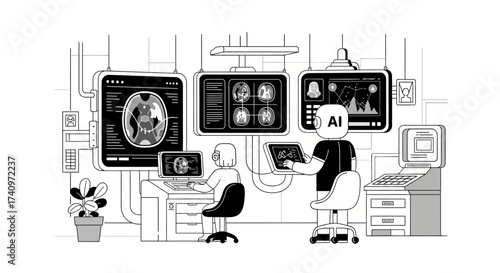 Artificial Intelligence Assisting a Doctor with Brain Scan Analysis.