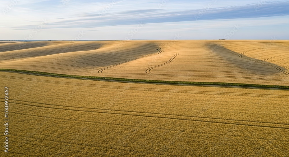 Naklejka premium Vast golden field under a bright sky
