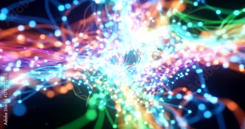 Colorful Abstract Network: A Dynamic Visualization of Interconnected Lines and Data Flow