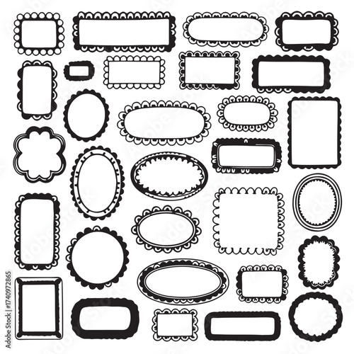 Collection of hand drawn colorful wavy frames different shapes. Summer decorative frames. Modern trendy borders for wedding invitation, birthday card, social media template. Vector illustration.