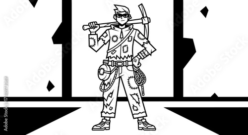 Determined Miner with Pickaxe Ready for Work.