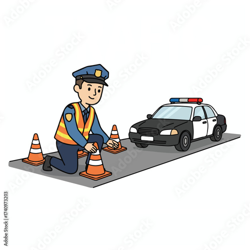 Police Install Traffic Cones on the Road