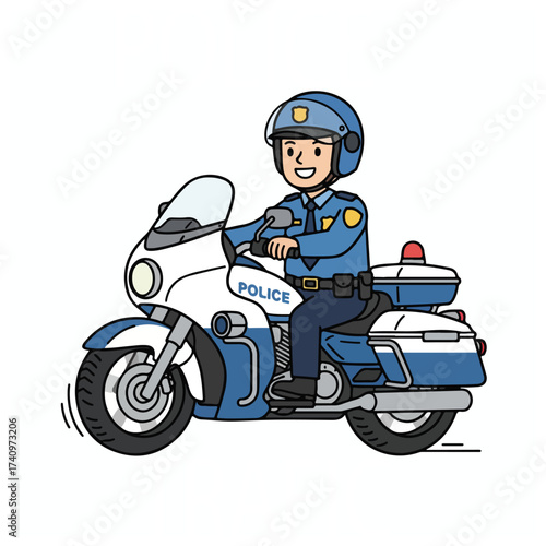 Cartoon depiction of a police officer on a motorcycle driving