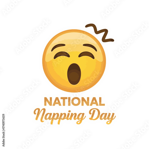 Yellow yawning emoji with brown wavy lines above and text National Napping Day tired sleepy