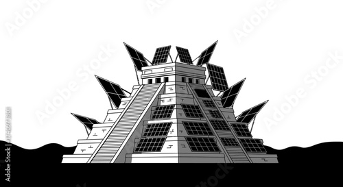 Futuristic Solarpunk Pyramid with Advanced Solar Panel Technology.