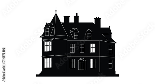 Gothic mansion silhouette detailed architectural facade isolated classic architecture historic building exterior architectural element