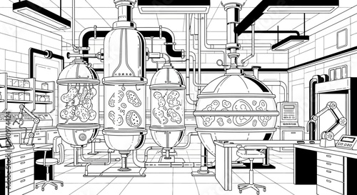 Laboratory with Biological Specimens in Tanks Illustration.