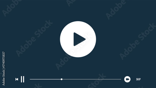 Play button and playback controls on a dark video player interface vector