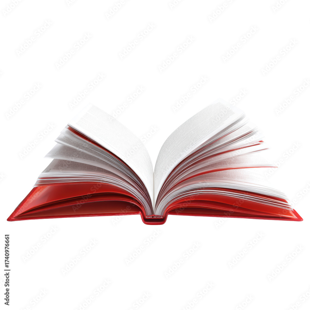 Fototapeta premium Open Red Book on White Transparent Background for Education
