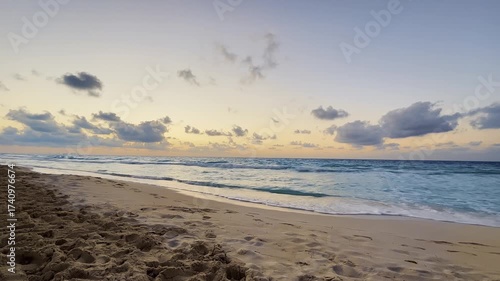 Wallpaper Mural sunset with sea waves and orange cloudy sky at Egyptian north coast Torontodigital.ca