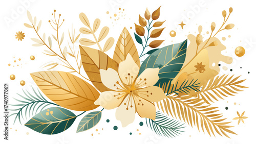 Elegant floral arrangement with golden leaves and white flower