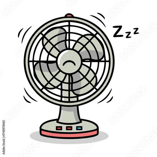 Cartoon Illustration of a Table Fan Displaying a Sleepy Expression with Zzz