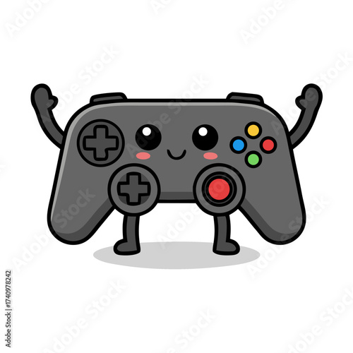 Cute Cartoon Game Controller with Smiling Face Joyful Gaming Concept