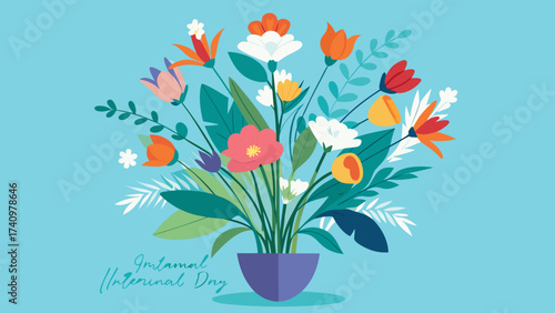 Colorful bouquet of flowers in a pot with text for maternal day