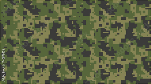 Digital Camouflage Seamless Pattern. Modern military pixel texture design for uniform, textile, and tactical background applications.