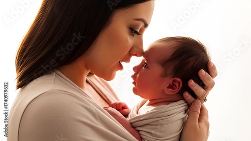 Mother's tender embrace, capturing the delicate bond between a mother and her newborn baby in a