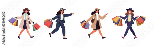 Dynamic women enjoying a cheerful retail therapy spree, carrying colorful shopping bags