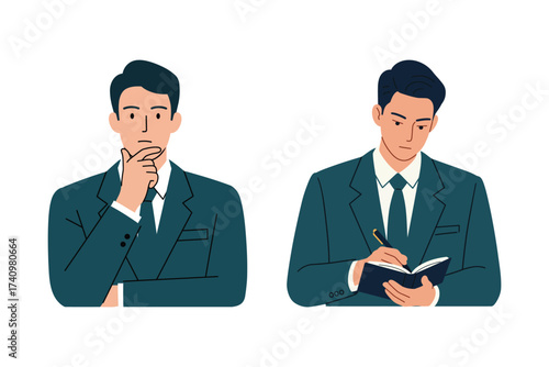 Thoughtful Professional Man with Notebook in Vector Illustration