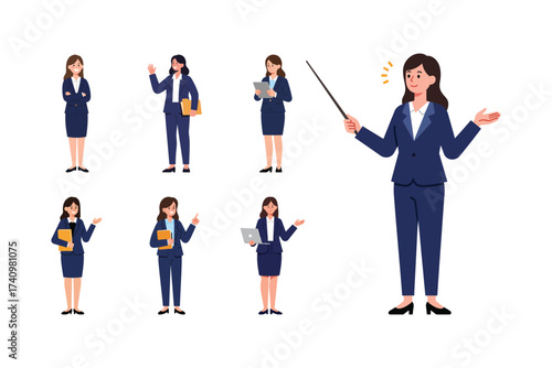 Diverse Illustrations of a Professional Woman in Various Poses for Business