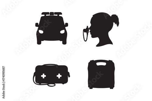 Emergency medical services icons silhouette set