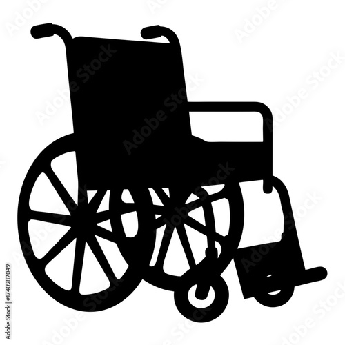 Black silhouette of a wheelchair signifying accessibility and assistance for mobility