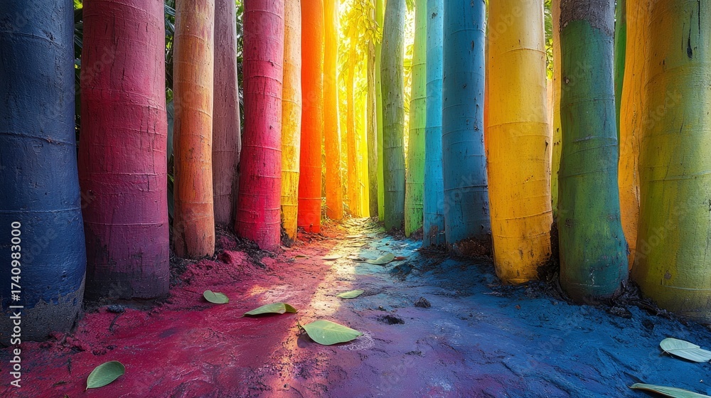 custom made wallpaper toronto digitalColorful Eucalyptus Forest with Vibrant Rainbow Tree Trunks