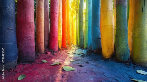 Wallpaper Mural Colorful Eucalyptus Forest with Vibrant Rainbow Tree Trunks Torontodigital.ca