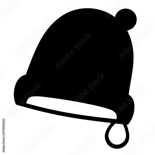 Simple Black and White Image of a Winter Hat with Earflaps