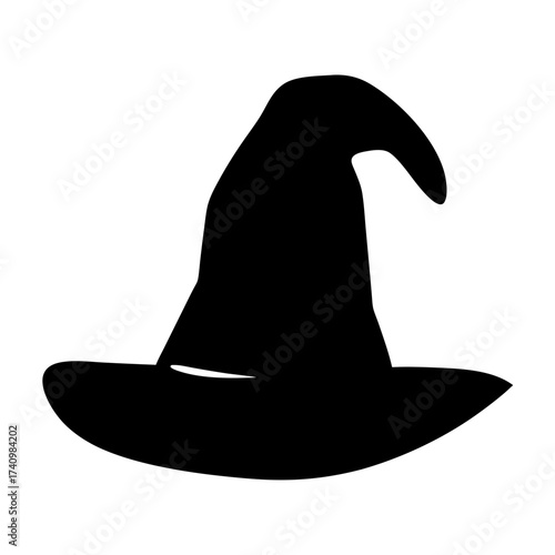 Silhouette of a classic black witch's hat, perfect for Halloween