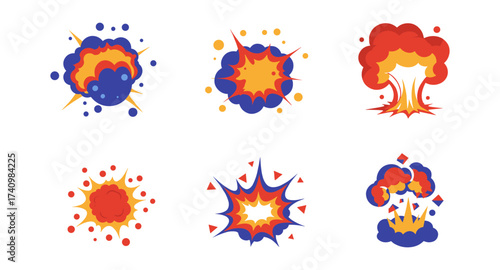 Colorful abstract explosion icons set in flat design style