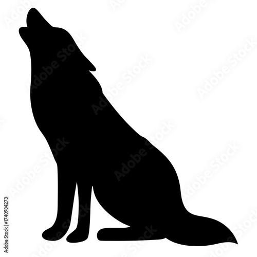 Silhouette of a howling wolf in a simplified black and white art style