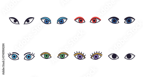 Colorful cartoon eyes set in various styles and expressions