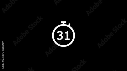 60 seconds, 1 minute countdown, Analog of simple clean timer motion graphic with text numbers, in and out, exercise pause, animated icon on a transparent background