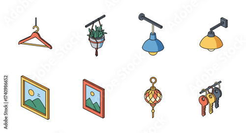 Isometric objects: home decor and accessories in a minimalist style
