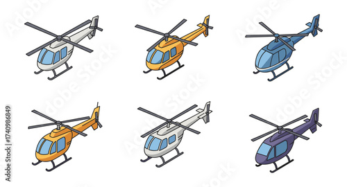 Isometric colorful helicopter set on white background