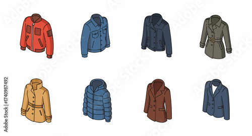 Stylish outerwear collection: isometric jackets and coats in modern colors