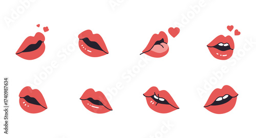 Charming lip expressions with playful hearts - cartoon style