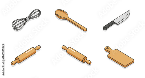 Kitchen utensils in modern isometric style for cooking and baking inspiration