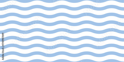Blue wave stripe background. Seamless wavy lines in light pastel blue and white for baby design, nursery decoration, fabric, wallpaper or wrapping paper. Minimal decorative vector illustration.