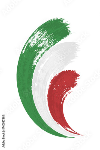 Italian flag made of brush strokes. Grunge Italian national symbol for sport, holiday, Independence Day, travel, culture, celebration themes. Vector illustration.