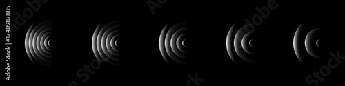 Sound wave rings. Glowing neon white wifi, wireless network, signal circles with futuristic motion ripple effect isolated on black background. Tech abstract vector illustration.