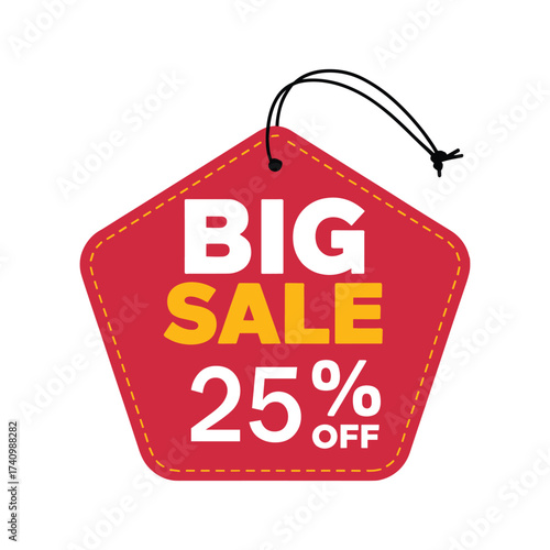 Big Sale Tag - 25% Off Discount, Promotional Price Label Design
