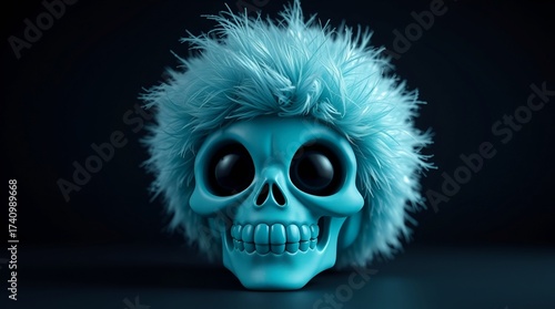 artistic and unique skull with blue hair