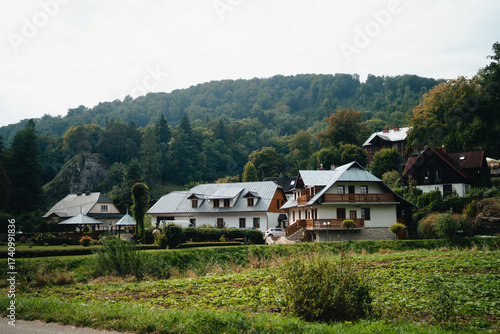 Traditional polish wooden buidlings, house at Ojcowski National Park. Polish mountains, village, september in Poland