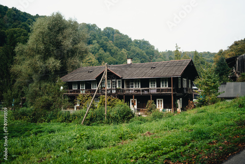Traditional polish wooden buidling, house at Ojcowski National Park. Polish mountains, village, september in Poland